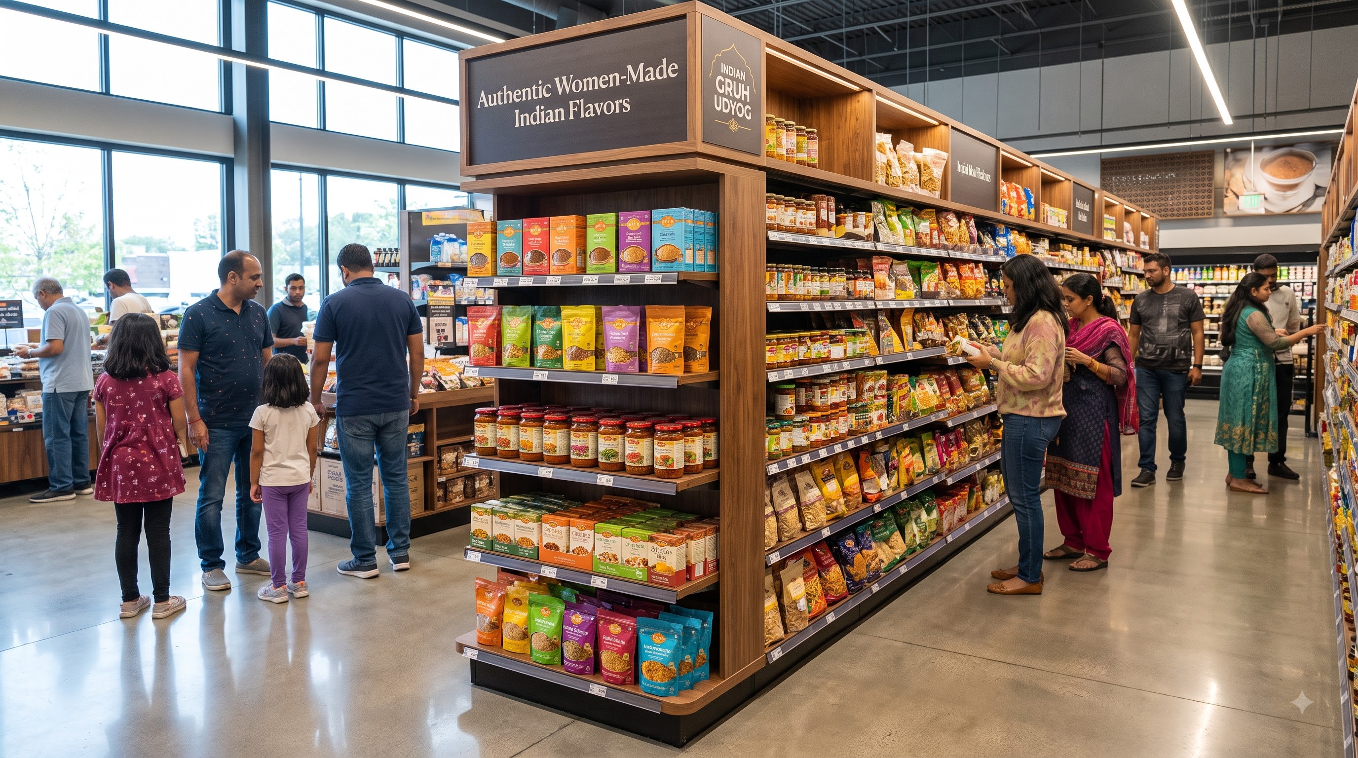 Global Supermarket Shelves Showcasing Indian Women Products
