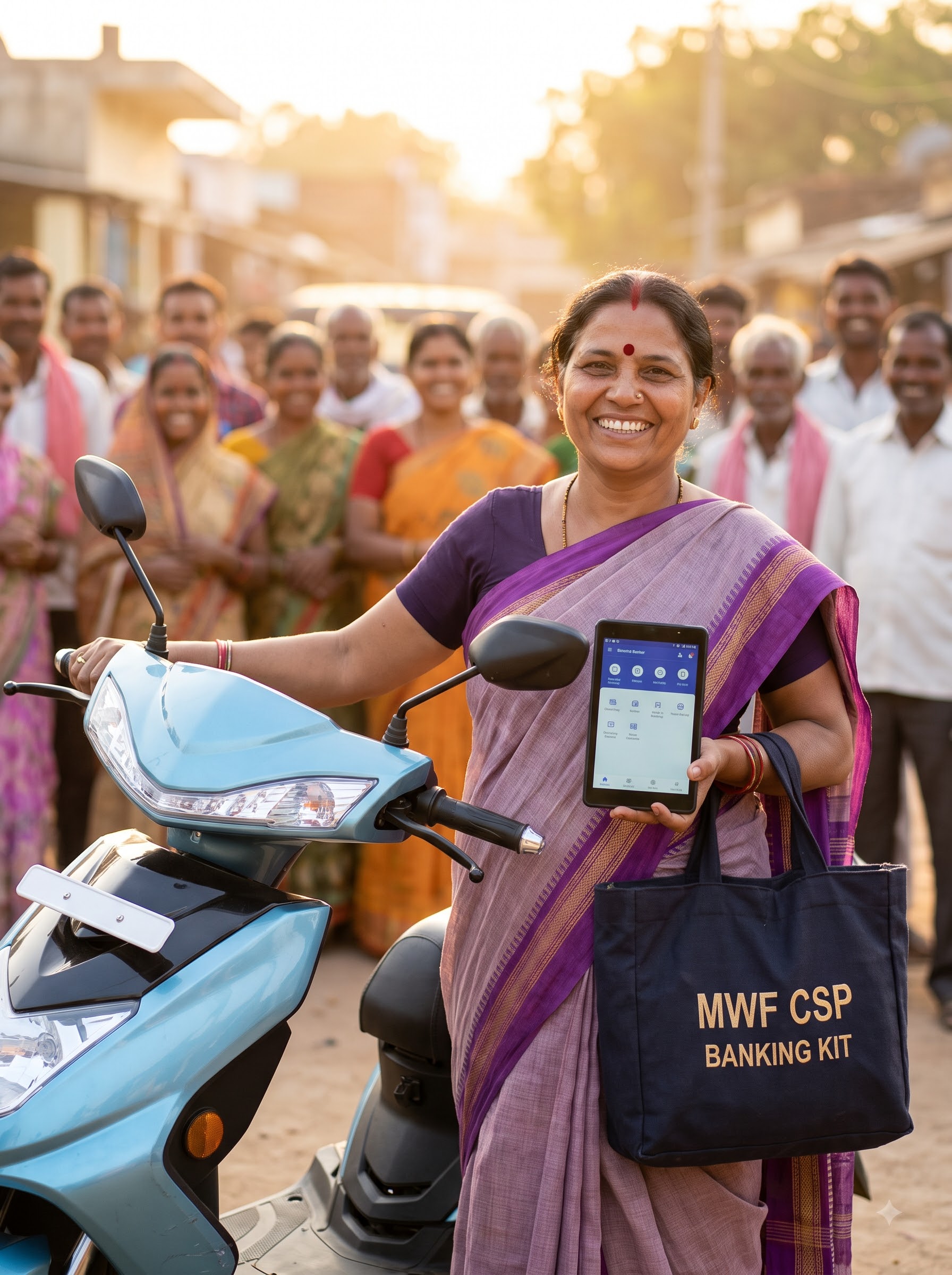 After: Empowered Bank Sakhi leader on electric scooter